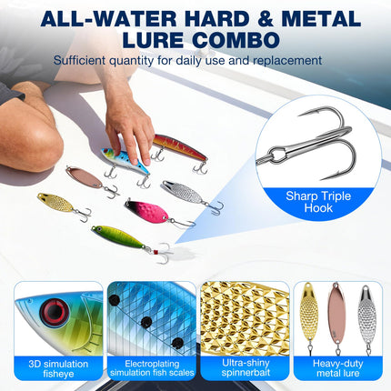 Set di 460 esche da pesca con grande scatola a 3 strati – Accessori da pesca completi con pinze, ganci, crankbait, svasatori, jig, piombo e molto altro ancora – regalo per uomini