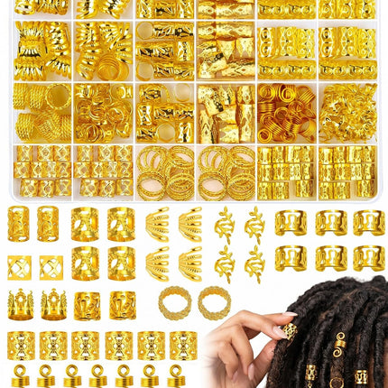 YIPFEN Accessori Dreadlock Trecce 290 Pezzi Oro - Anelli, Perline, Polsini. Kit decorazione versatile per festival, feste, eventi speciali. Crea uno stile unico e accattivante.