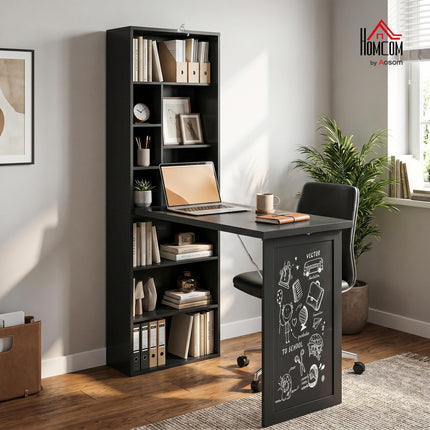 HOMCOM Scrivania con Libreria e Lavagna Nera 98x51x153 cm Nero