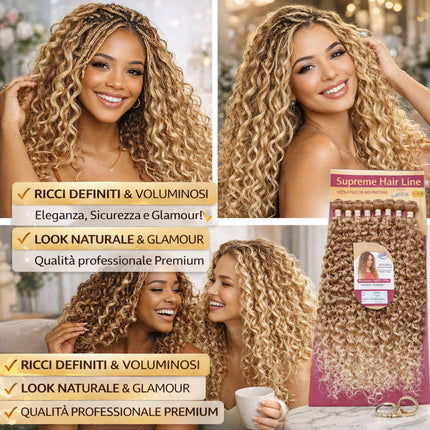 Extension Capelli Ricci Lunghi 75cm - Set 9 Pezzi 330g in Bioproteina – Look Naturale Voluminoso Ondulato – Scalatura Professionale 65/70/75cm - Effetto Riccio (Total Black), PAMELA