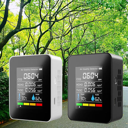 Misuratore di qualità dell'aria Monitor di qualità dell'aria per / HCHO/TVOC/TEMP/HUMI Multifunzionale 5 in 1 Rilevatore di anidride carbonica Dati in tempo reale e Registrazione della media