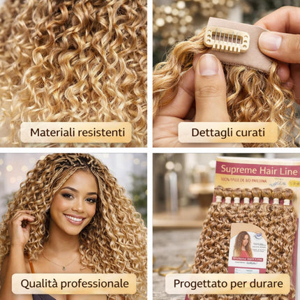 Extension Capelli Ricci Lunghi 75cm - Set 9 Pezzi 330g in Bioproteina – Look Naturale Voluminoso Ondulato – Scalatura Professionale 65/70/75cm - Effetto Riccio (Total Black), PAMELA