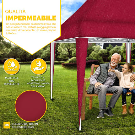 Gazebo 3x6m da Giardino | Gazebo pieghevole regolabile in altezza | Tenda Pop up impermeabile da protezione UV 50+ | Tenda Padiglione + Sacca di Trasporto (Rosso - senza pannelli laterali)