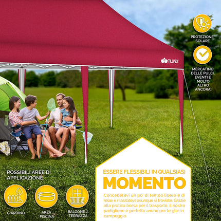 Gazebo 3x6m da Giardino | Gazebo pieghevole regolabile in altezza | Tenda Pop up impermeabile da protezione UV 50+ | Tenda Padiglione + Sacca di Trasporto (Rosso - senza pannelli laterali)