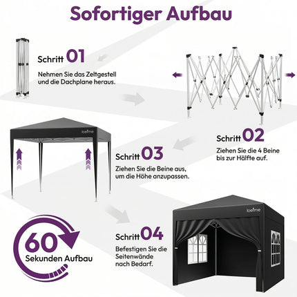 Gazebo Pop-Up 2.5x2.5m con Pareti Laterali – Impermeabile e Anti-UV
