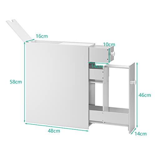 RELAX4LIFE Armadietto Salvaspazio da Bagno con Cassetti, Mobiletto Sottile per Gabinetto in Legno, Armadietto Laterale da Terra, Armadietto Versatile, 58 x 48,5 x 16 cm (Bianco)
