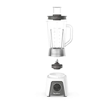 Moulinex LM2C0110 Blendeo + Frullatore Elettrico, 450 W, 1.5 L, Tritatutto con 2 Velocità e Funzione Pulse, Blender Frullato e con Funzione Tritaghiaccio, Etichetta Duraforce e Tappo Dosatore, Bianco