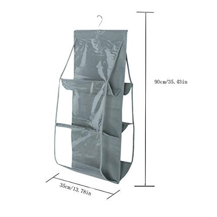 Saijer Borsa Organizzatore Armadio,3 Pezzi con 6 Tasche Grigio Non Tessuto Il Salvaspazio Pensile Porta Borse da Armadio Organizer da Appendere per Borsa Organizer Borse Pieghevole per Camera da Letto