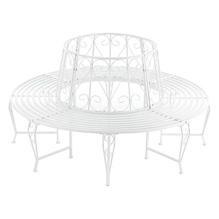 [en.casa] Panca Circolare da Giardino, Seduta Rotonda per Albero, Panchina in Acciaio (ØxA) 160cm x 84cm Struttura Decorativa - Bianco