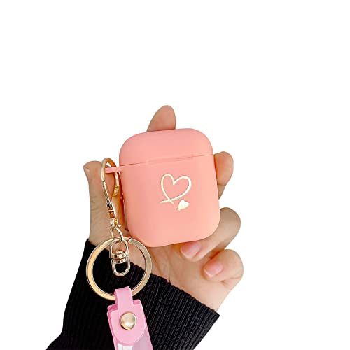 Fycyko Compatibile con AirPods 1&2 Custodia Golden Cuore Motivo Portachiavi Antiurto Protettiva per Ragazze Donne Cover per Airpods 2 e 1-Rosa