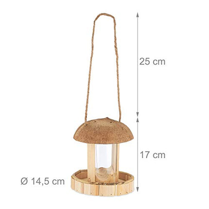 Relaxdays Mangiatoia per Uccelli in Legno, Casa da Esterno per Mangime, Giardino & Balcone, Realizzata a Mano, Naturale