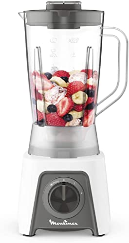 Moulinex LM2C0110 Blendeo + Frullatore Elettrico, 450 W, 1.5 L, Tritatutto con 2 Velocità e Funzione Pulse, Blender Frullato e con Funzione Tritaghiaccio, Etichetta Duraforce e Tappo Dosatore, Bianco