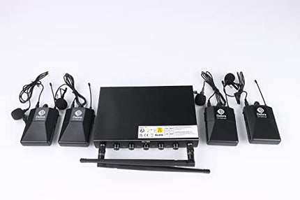 Debra Audio Pro UHF - Sistema di microfono wireless a 4 canali, con microfono lavalier, ricevitore in metallo, ideale per karaoke, feste di karaoke (4 Bodypack (B))