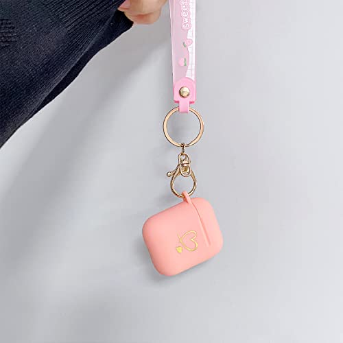 Fycyko Compatibile con AirPods 1&2 Custodia Golden Cuore Motivo Portachiavi Antiurto Protettiva per Ragazze Donne Cover per Airpods 2 e 1-Rosa