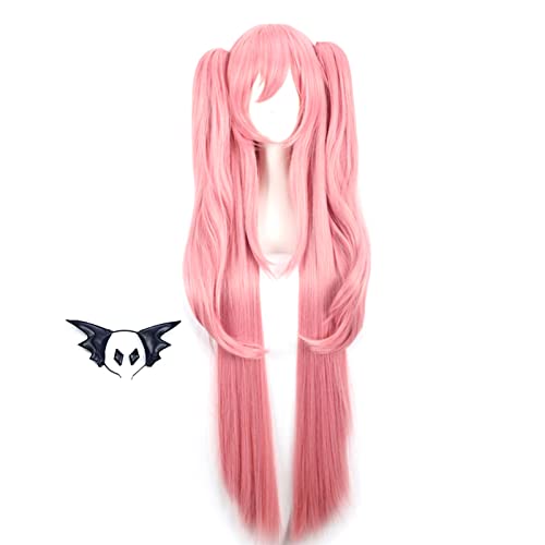 WOERD Krul Tepes parrucca lunga con frangia, capelli sintetici sintetici resistenti al calore, per Halloween, Natale, carnevale (dimensioni: con copricapo, colore: 90 cm)