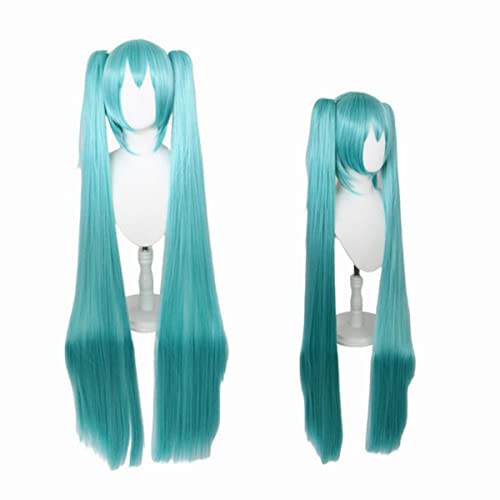 Jiwoocos Hatsune Miku Aqua Blue Cosplay parrucca doppia coda di cavallo resistente al calore capelli sintetici Halloween Party parrucche