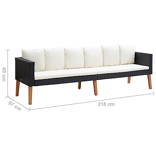 vidaXL Divano da Giardino a 3 Posti con Cuscini Sofà Dormeuse Chaise Longue Poltrona Divanetto Canapè Arredo Salotto Esterno in Polyrattan Nero