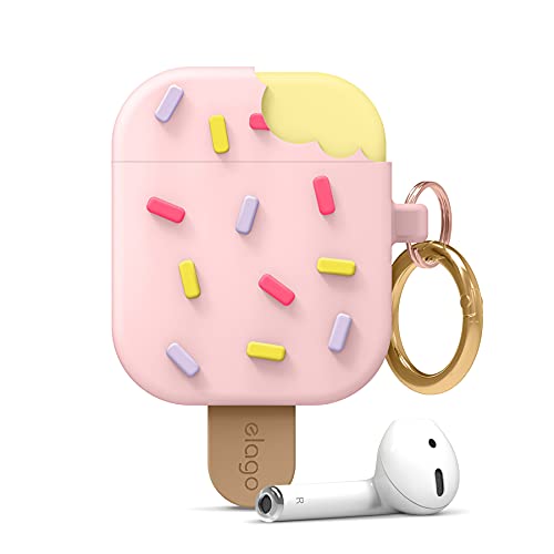 elago Gelato Custodia Cover in Silicone Morbido con Moschettone Portachiavi Compatibile con AirPods 2 & 1 - Unico 3D Cover Ice Cream Carina Regalo Cover Kawaii (Fragola)