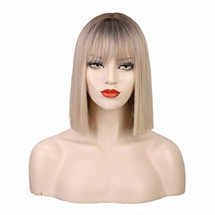 Parrucca caschetto bionde con pony, per donne e ragazze, corta e dritta, sintetica, per cosplay, parrucca quotidiana per donne, viola chiaro, 002Y