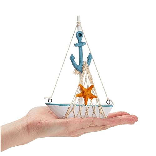 Set di 4 decorazioni nautiche a forma di barca a vela in miniatura, per decorare il bagno e la casa (11,2 x 17,3 cm)