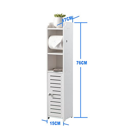 AOJEZOR Porta carta igienica, Colonnina con portarotolo, Piantana portarotolo e portascopino 2 in 1, Mobile Bagno, Bianco Realizzato (Bianco)