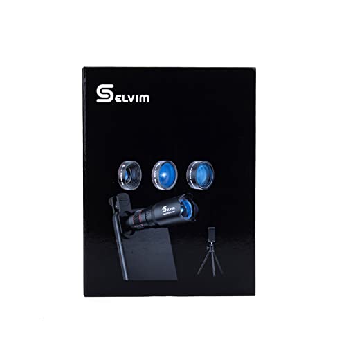 Selvim Kit Obbiettivi Smartphone, Versione Aggiornata con Lenti Blu-Ray Per Migliore Risoluzione, Obbiettivo Macro 25x, Grandangolare 0.62X, Fisheye 235, Teleobbiettivo 22x, Compatibilità Universale.