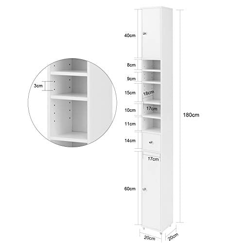 SoBuy Armadio Colonna bagno, Mobile bagno alto con 2 Ante e 1 cassetto altezza: 180 cm BZR34-W IT