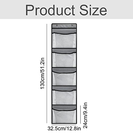duozoanz Organizer Appendere Custodia Stoccaggio Pensile - Rete Sacchetti Sospeso Mensola Parete Organizzatore Sopra Porta con 5 Grandi Tasche e 2 Ganci per Bagno Peluche Armadio, Grigio
