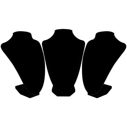 BELLE VOUS Busto Espositore Collane in Velluto Nero (Set da 3) - Espositore Gioielli da 8,5 x 8,5 x 23 cm - Manichino Porta Collane da Tavolo per Gioielli, Girocolli, Pendenti, Catene e Collane