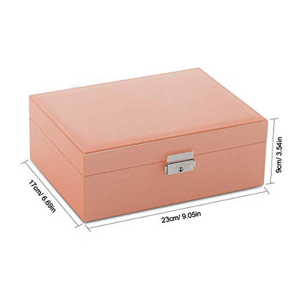 EKKONG Scatola Portagioie per Donna, Scatola Porta Gioielli in Pelle con Serratura da Viaggio 2 Strati Organizer Portagioie Salvaspazio,Piccolo Portagioie da Viaggio Portagioie (Pink)