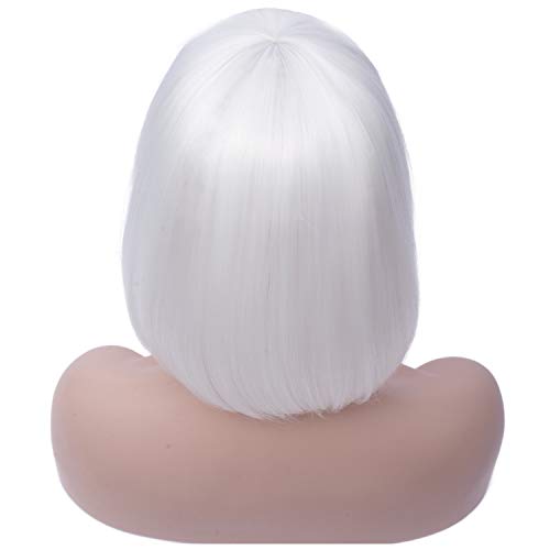 Parrucca mimetica bianca corta Bob da donna capelli capelli capelli dritti con pony piatto sintetico colorato Cosplay quotidiana parrucca per donne naturale come Wig 12 pollici 002G