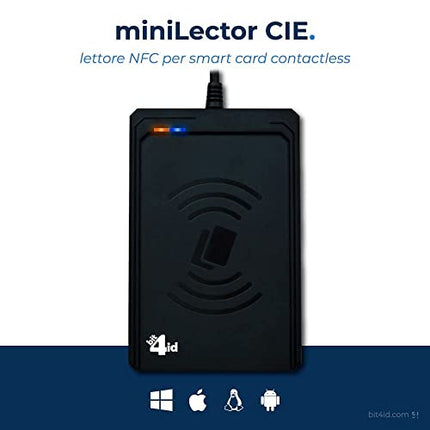 Bit4id Lettore CIE 3.0 per Carta d’Identità Elettronica, Tessera Sanitaria e Carte contactless miniLector CIE connessione USB e Compatibile con Windows, Mac, Linux
