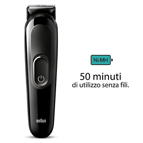 Braun Regolabarba Tagliacapelli Uomo, Rasoio Elettrico Barba e Capelli, 6-In-1 Styling Kit Ideale Per Barba, Capelli, 50 Minuti Di Utilizzo Senza Fili, MGK3420