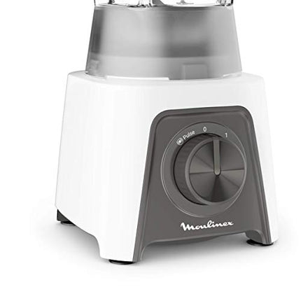 Moulinex LM2C0110 Blendeo + Frullatore Elettrico, 450 W, 1.5 L, Tritatutto con 2 Velocità e Funzione Pulse, Blender Frullato e con Funzione Tritaghiaccio, Etichetta Duraforce e Tappo Dosatore, Bianco