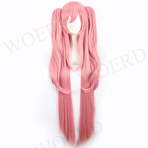 WOERD Krul Tepes parrucca lunga con frangia, capelli sintetici sintetici resistenti al calore, per Halloween, Natale, carnevale (dimensioni: con copricapo, colore: 90 cm)