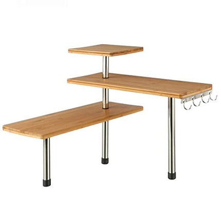 BAKAJI Mensola Scaffale Angolare per Cucina 3 Ripiani Legno Bambù Struttura in Acciaio Mobile Angolare Portaspezie Portaoggetti con Ganci (Naturale)