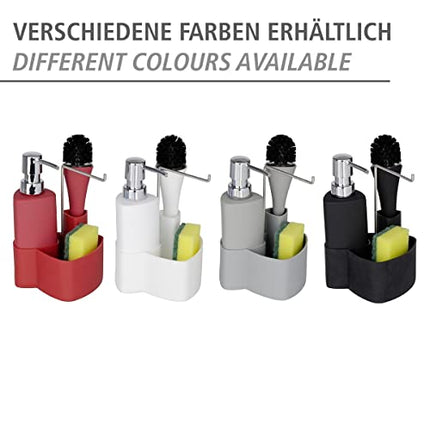 WENKO Set lavastoviglie Empire 4 in 1: dispenser di detersivo, porta strofinacci e organizer, ceramica di alta qualità con superficie morbida al tatto, capacità 250 ml, 11 x 19 x 12,5 cm, nero