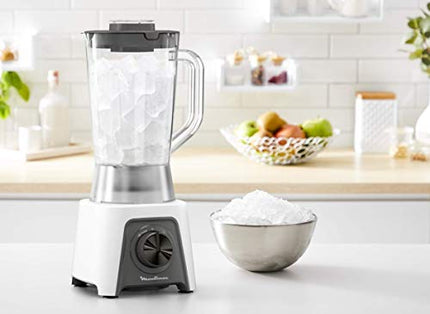 Moulinex LM2C0110 Blendeo + Frullatore Elettrico, 450 W, 1.5 L, Tritatutto con 2 Velocità e Funzione Pulse, Blender Frullato e con Funzione Tritaghiaccio, Etichetta Duraforce e Tappo Dosatore, Bianco
