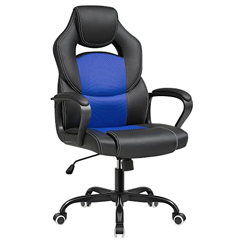 SONGMICS Sedia da Ufficio, Sedia da Gaming Ergonomica, Meccanismo Oscillante, Altezza Regolabile, Sedia da Scrivania per i Sedentari, Traspirante, Nero e Blu OBG025Q01