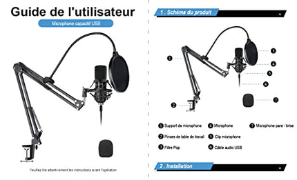 YOTTO USB Microfono a Condensatore Kit 192kHZ/24bit Microfono di Registrazione per Computer PC YouTube con Filtro Antipop, Supporto Regolabile, Ragno Anti Shock, Filtro Anti-Vento, Attaches de câble