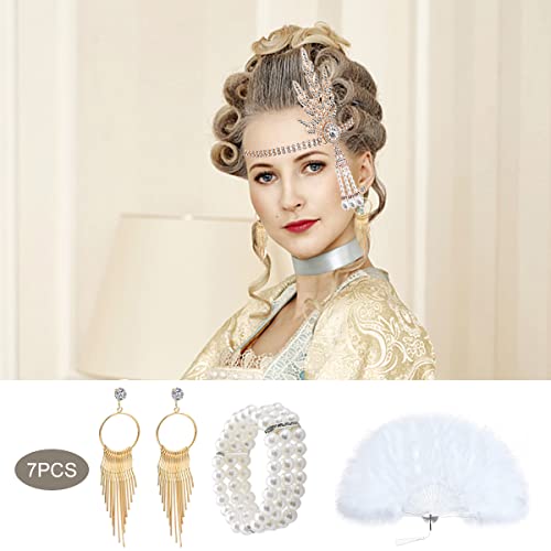 LOMUG Set di accessori per costume da donna anni '20, accessorio per costume anni '20, costume da donna con copricapo, guanti, orecchini, collane, bracciali, fan per balli di fine anno decorazione set