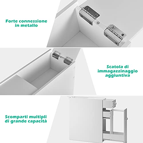 RELAX4LIFE Armadietto Salvaspazio da Bagno con Cassetti, Mobiletto Sottile per Gabinetto in Legno, Armadietto Laterale da Terra, Armadietto Versatile, 58 x 48,5 x 16 cm (Bianco)