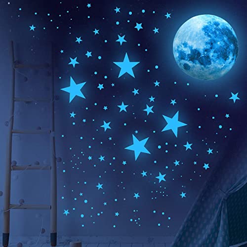 506PCS Stelle Fluorescenti Adesive Soffitto Stelline Luminose per Cameretta Adesivi Murali Bambini Cameretta Stelle Luna Adesivo Muro Luminoso Decorazione per Soggiorno Cameretta Bambino