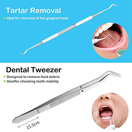 Igiene Dentale Kit Rimuovi Tartaro Denti - 7 Pezzi Pulizia Denti Kit Sbiancamento Denti, Tartaro Ablatore Kit in Acciaio Inossidabile con Ccatola di Immagazzinaggio