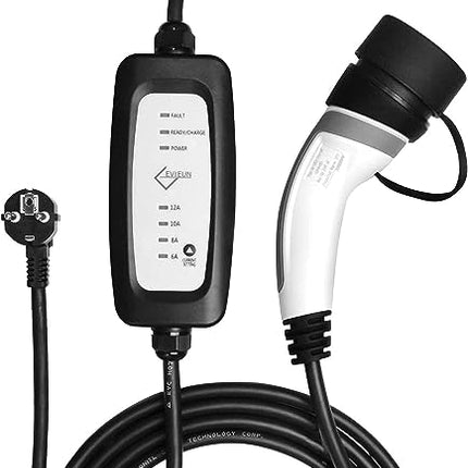 EVIEUN ev Cavo di Ricarica,ev Charger Tipo 2 Portatile Standard Europeo con Scatola Commutabile 6-16A Schuko 2 Pin (Spina di Euro) 3.6KW,19.86ft