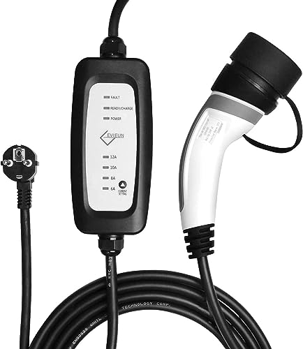 EVIEUN ev Cavo di Ricarica,ev Charger Tipo 2 Portatile Standard Europeo con Scatola Commutabile 6-16A Schuko 2 Pin (Spina di Euro) 3.6KW,19.86ft