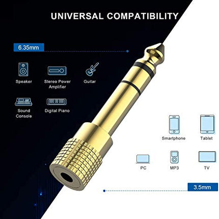 DIGITNOW!3,5mm Maschio a 6,35mm Femmina e 6,35 mm Maschio a 3,5 mm Femmina Adattatore Jack Stereo Placcato in Oro, Connettori Compatibile con Chitarra Tastiere elettroniche Cuffie, 4 Pack
