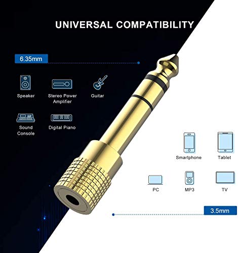 DIGITNOW!3,5mm Maschio a 6,35mm Femmina e 6,35 mm Maschio a 3,5 mm Femmina Adattatore Jack Stereo Placcato in Oro, Connettori Compatibile con Chitarra Tastiere elettroniche Cuffie, 4 Pack