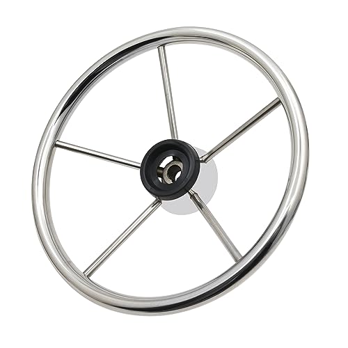 Geloo Volante per Barca 13-1/2 pollici 5 razze barca volante distruttore stile nave marina in acciaio inox accessori per adattarsi alberi conici standard da 3/4", per pontone barca yacht universale