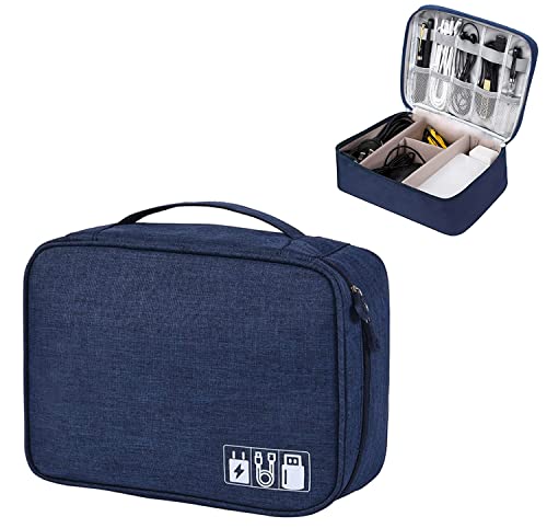 Organizer Cavi, Borsa Accessori Elettronici, Borsa Organizer per Cavi Elettrici, Organizzatore Multifunzione per Fotocamera Disco Caricatore, Elettronica Viaggio Custodia Organizzatore(blu navy)